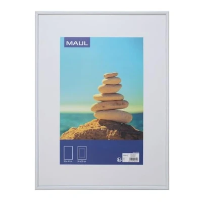 Bild av Maul Bildram Maulart 30 x 40 cm, Fotoram Av Plast För Stående Eller Liggande Format, Med Passepartoutinlägg, Justerbar Utbytbar Ram, Perfekt Foton, Collage Och Bilder, Vit