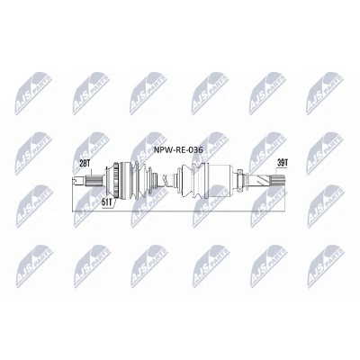 Bild av NTY NPW RE 036 Arbre de transmission Essieu avant droit 1130 RENAULT: MASTER 2 Kasten, Pritsche/Fahrgestell, Bus, OPEL: Movano A Van