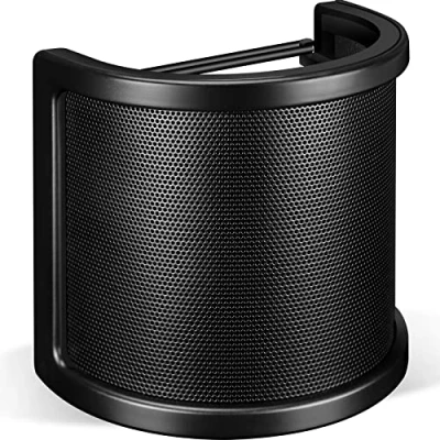 Bild av Popfilter, Aokeo Professionell trelagers metallnät och skum etaminlagermikrofon mikrofonvindruteskydd, handhållen mikrofonskyddsmask för röstinspelning, YouTube videor, streaming