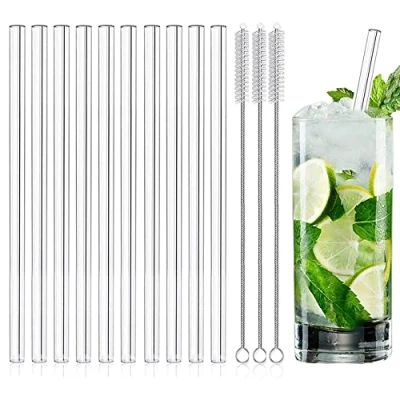 Bild av JOYZYAIYY 10 x glassugrör långa sugrör glas kort 15 cm diskmaskinssäkra