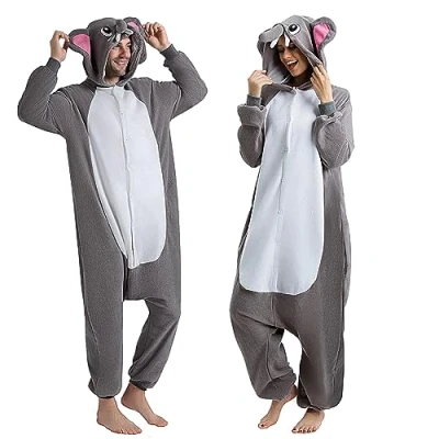 Bild av Spooktacular Creations unisex vuxen pyjamas plysch onesie en del elefant djur kostym (extra stor) grå