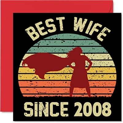 Bild av 16 årsjubileumskort för fru från make Best Wife Since 2008 jag älskar dig gåvor, grattis på 16:e bröllopsjubileumskort partner, 145 mm x gratulationskort till sextonårsdagar
