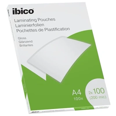 Bild av Ibico Lamineringsfickor / Laminat, A4 storlek, Glansig Finish, 200 Mikron, 100 pack, Kristallklara, 627317