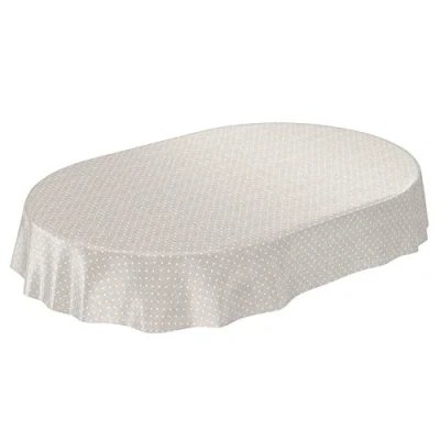 Bild av ANRO vaxduk duk prickar prickig enfärgad beige oval 200 x 140 cm