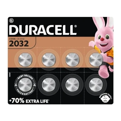 Bild av Duracell 2032 litium Knappcellsbatteri 3 V, (DL2032/CR2032), lämplig för användning i elektroniska nyckelbrickor, vågar, kroppsnära teknik och medicinsk utrustning, förpackning med 2, paket 8