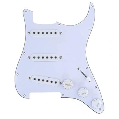 Bild av Musiclily 11 Hål SSS Laddat Plektrumskydd Strata Pickguard med Single Coil Pickups Set för Strat Stil Gitarr,3 lager Vit