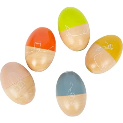 Bild av Små musikaliska ägg i trä, maracas set trä för barn 6+ månader, främjar rytm och taktutveckling, flerfärgad