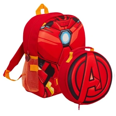 Bild av Barn, Iron Man ryggsäck, Marvel Avengers lunchväska, kylare, vattenflaska, matchande 3 delat set, pojkar, tillbaka till skolan reseryggsäck, Röd, En storlek