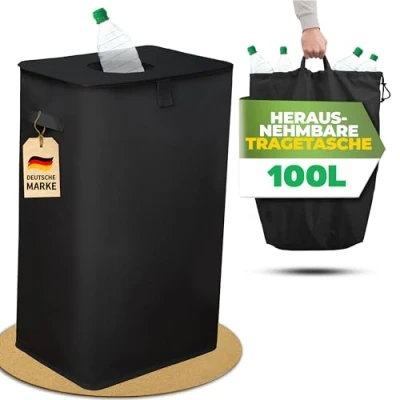 Bild av COTTARA® Pandflaskor, samlingsbehållare med lock och bärväska Pandbehållare inkast Idealisk flaskorganisatör, pantsamlare, tom behållare för kök svart