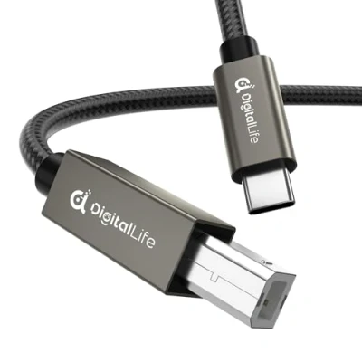 Bild av DigitalLife 1.8m USB C to B MIDI Interface Cable Flätad Nylon för tangentbord, controllers, ljudgränssnitt Kompatibel med Windows, macOS, Linux