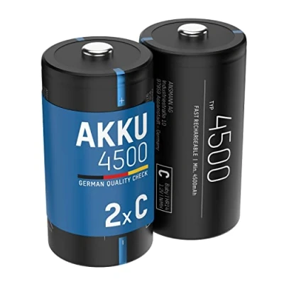 Bild av ANSMANN Batteri Baby C, 4 500 mAh 1,2 V, 2 stycken, uppladdningsbar, låg självurladdning, perfekt för ficklampa, leksaker, medicinsk utrustning, boombox, lykta