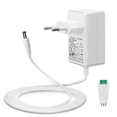 Bild av Lacasa 12V 2A Strömförsörjning för LED remsor, 24W Transformator AC 200 240V till DC Drivrutinskonverterare Adapter med 5ft/1,5m Kabel Strömförsörjning, 5,5 x 2,1mm Uttag, EU kontakt, GS TÜV CE