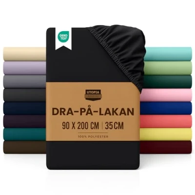 Bild av Utopia Bedding dra på lakan djup ficka 35 cm (14 tum) borstad mikrofiber (Svart, 90x200 cm)