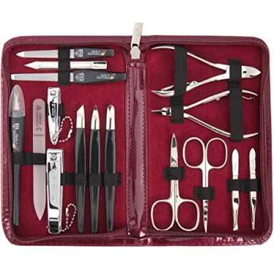 Bild av DREI SCHWERTER Germany Nagelvårdsset &quot;Cinisello&quot; 16 delar. Manikyr pedikyr resa etui set nagelset nagelnecessär, stålinstrument märkeskvalitet, manikyrset konst läder gåva (0071)