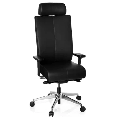 Bild av hjh OFFICE 608600 Proffs kontorsstol PRO TEC XXL Läder Svart, Passar en kroppslängd på upp till 200 cm, Högkvalitativ stol, kroppsvikt 150 kg, Relax synkrongunga