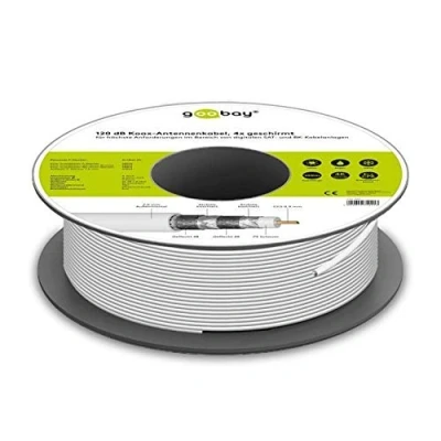 Bild av Goobay 74021 120 dB koaxantennkabel, 4 x skärmad, CCS, vit för högsta krav när det gäller digitala SAT och BK kabelsystem 100 Meter