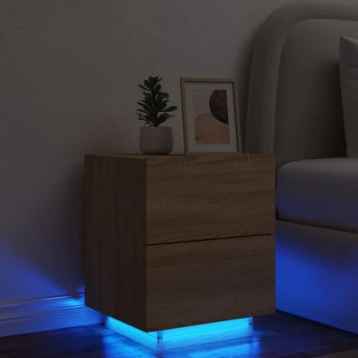 Bild av Sängbord med LED lampor sonoma ek konstruerat trä