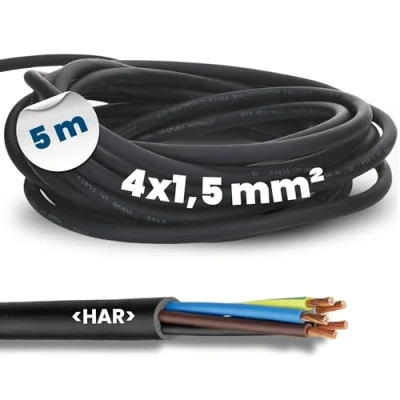 Bild av 5 meter Kalitec H07RN F 4 x 1,5 mm² gummikabel med skyddsledare för utomhusbruk I elkabel svart byggarbetsplatskabel flexibel UV och oljebeständig anslutningskabel 4G1,5, ledare