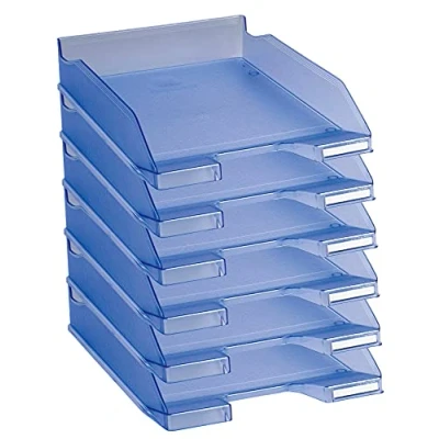 Bild av Exacompta 11310D 6 pack premium brevfack Combo midi din A4. Idealiska brevkorgar för organisation. Robusta och stapelbara förvaringskorgar isblå genomskinliga