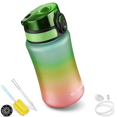 Bild av My Vesperbox, Minny, läckagesäker drickflaska för barn, med sugrör eller sil, 350 ml, 500 750 lätt vattenflaska i titan, BPA fri, dagis, skola (regnbågsfärger, ml)