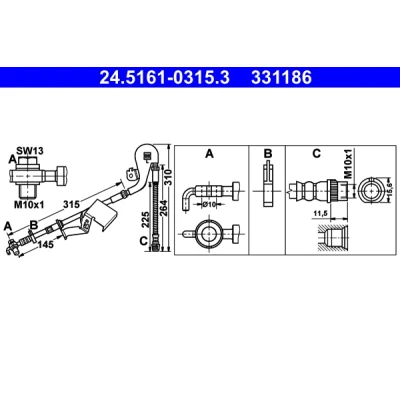 Bild av ATE 24.5161 0315.3 Flexible De Frein 310, 275 PEUGEOT: 407 Berline, SW, Coupe, CITROËN: C6 Berline