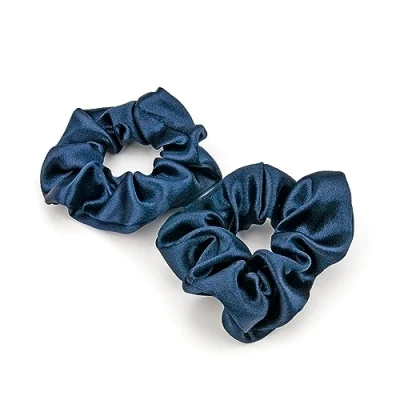 Bild av Scrunchies för kvinnor, i mjukt silke, Premium Satin Scrunchie hästsvanshållare, hårsnoddar elastiska långt fint och tjockt lockigt hår flickor (Marinblå)
