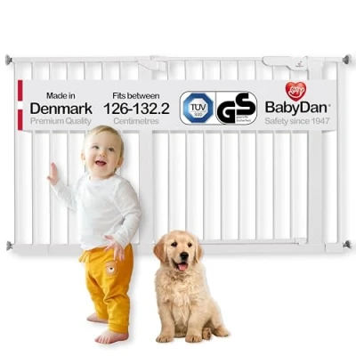 Bild av BabyDan Premier, tryckpassad trappgrind, täcker öppningar mellan 73,579,6 cm/28,931,3 tum, babygrind/säkerhetsgrind, metall, vit, tillverkad i Danmark (husdjursgrind/hundgrind)