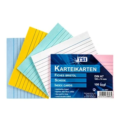 Bild av TSI indexkort sorterade färger, förpackning om 100, linjerat, storlek: DIN A7 (105 x 74 mm), Art. Nr 65897