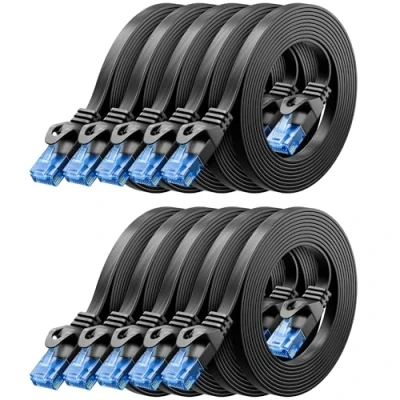 Bild av deleyCON 10x 2m CAT6 Platt Nätverkskabel 1000 Mbit Gigabit LAN Kat 6 RJ45 Ethernet Patchkabel Tunn Installationskabel för Internet Switch Router Modem Patchpanel Svart