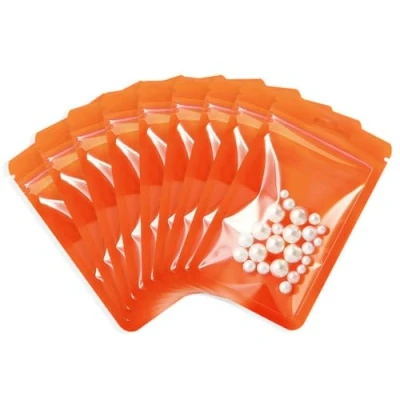 Bild av Rimiko 50 st Mylar Zip Påsar med Genomskinligt Fönster, Lufttäta Ziplock Påse Hängande Hål, Återförslutbara Plastpåsar för Förpackning och Matförvaring (Orange, 14x20 cm)