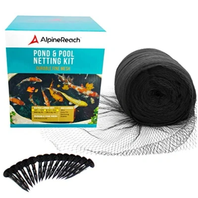 Bild av AlpineReach koi Pond Netting Kit 12 m x svart tungt vävt fint nätskydd för löv skyddar fisk från blå häger fåglar katter rovdjur UV skydd återanvändbara och insatser ingår