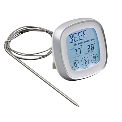 Bild av Fasizi köttermometer omedelbar avläsning mat termometer digital matlagningstermometer med timer varningssond för ugn kök grillning rökare (silver)