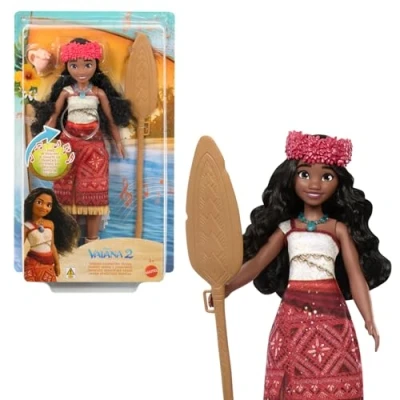 Bild av Mattel Disney Vaiana 2 sjungande äventyrsdocka med karakteristisk outfit och accessoarer, sjunger &quot;We&#039;re Back&quot; på fyra språk, JBT61