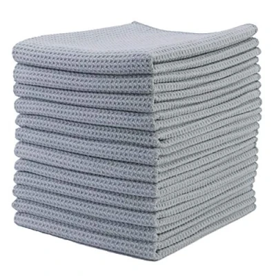 Bild av POLYTE Premium mikrofiber kök disk te handduk våffelväv (grå, 40 x 71) 12 pack