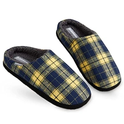 Bild av Dunlop Herrstaller, bekväma skumskum för minneskum män, varma faux fårskinns tofflor inomhus utomhus anti slip house skor, gåvor män tonårspojkar, 9 Storbritannien, Marinens senap