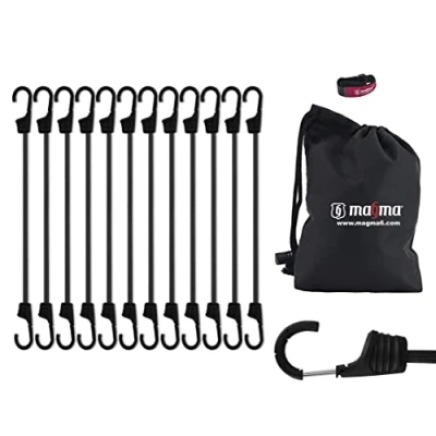 Bild av Magma 12 Bungee Sladd Paket, Buntband för Tung Last Bil, Lastbil och Släp, Bagageremmar att Säkra Presenning, Camping, Militär Elastiskt Sladdverktyg Utomhusbruk (75cm, Svart)