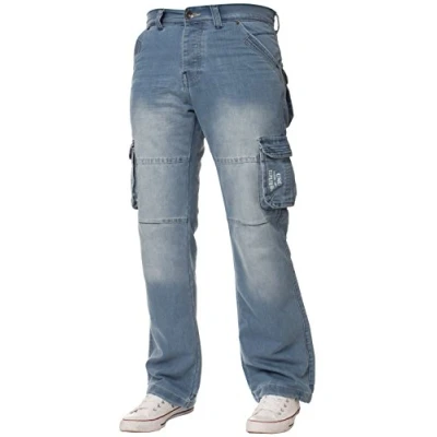 Bild av Ny ENZO herr designer laststrid blå täckta jeans byxor alla midjestorlekar