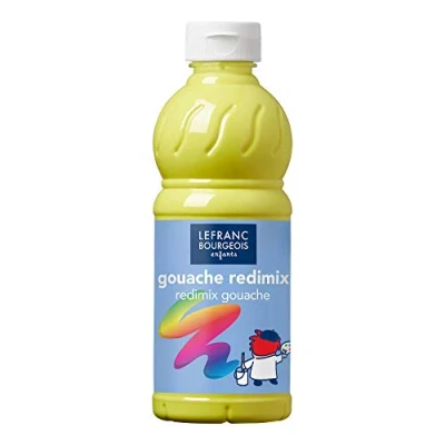 Bild av Lefranc Bourgeois 188281 flytande Tempera Redimix färg, lysande vattenbaserad gouacheffärg, hög täckförmåga, utmärkta målningsegenskaper, klar att använda, 500 ml flaska citrongul