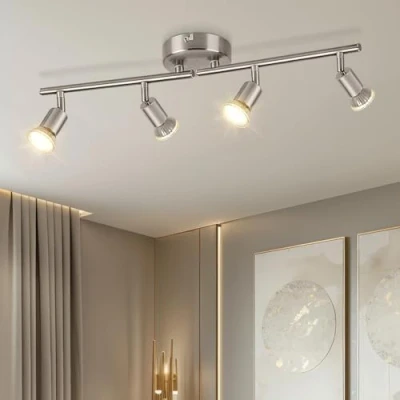 Bild av Dehobo Roterande spotlight tak 4 vägs nickel matt taklampa GU10 LED område 350 modern justerbar förvaring hopp för kök vardagsrum inga glödlampor