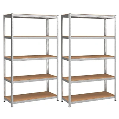 Bild av SONGMICS 2 hyllor i stål med 5 nivåer för förvaring, bultfri montering, garage, lastkapacitet 750 kg, 60 x 120 200 cm, silver, GLR060E02