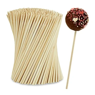 Bild av Relaxdays cake pop handtag, 400 stycken, bambu, 15 cm långa klubbpinnar, för tårta pops och klubbor, pinnar, natur