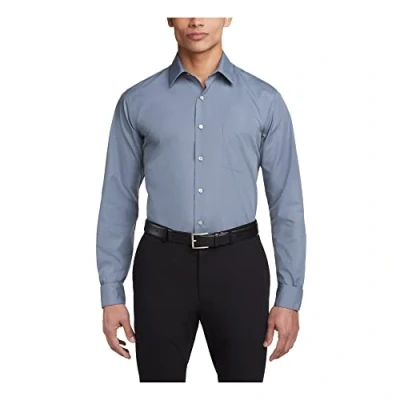 Bild av Van Heusen herrklänning skjorta anpassad poplin solid, Grå, 16 Neck / 32 33 Sleeve