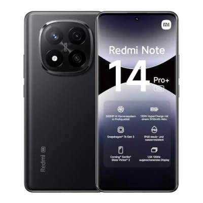Bild av Xiaomi Redmi Note 14 Pro+ 5G Smartphone, 12 + 512 GB, svart, 200 MP pro grade AI kamera, IP68, 120 W HyperCharge, funktioner (laddare ingår inte)