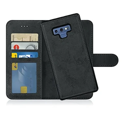 Bild av MyGadget Flip fodral för Samsung Galaxy Note 9 [avtagbart magnetfodral] mobilfodral av konstläder [flipfodral med kortplats] skyddsfodral i gråsvart