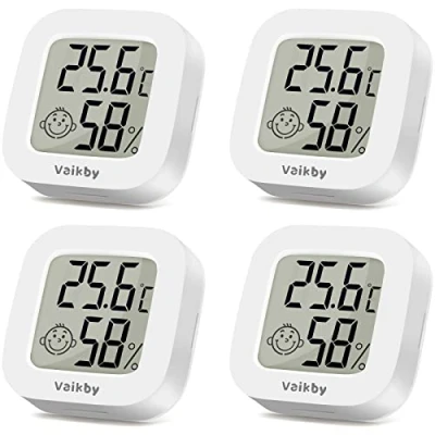 Bild av 4 pack rumstermometer Vaikby, inomhustermometer hygrometer, mini digital temperaturmätare, stor LCD skärm, Celsius, för hus, växthus, baby, kontor, hem, trädgård, källare