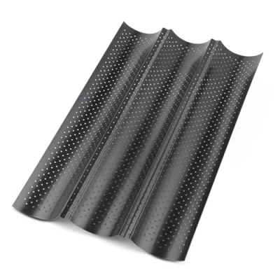 Bild av KITDAHOM Baguette bakform bröd bakning tillbehör för 3 baguetter högkvalitativ non stick beläggning baguettebakplåt baguetteplåt (38 x 24,5 2,2 cm) (svart)