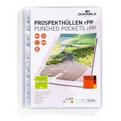Bild av Slitstarka A4 broschyrfickor i premiumkvalitet, tillverkade av återvunnen PP, 100 st, öppen topp, 268419