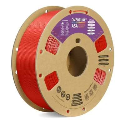 Bild av OVERTURE ASA Filament 1.75mm, 1kg Spool (2.2lbs) 3D Printer Filament, Premium Anti UV, Perfect for Printing Outdoor Functional Parts, Dimensional Accuracy +/ 0.02 mm(Diamond Red)