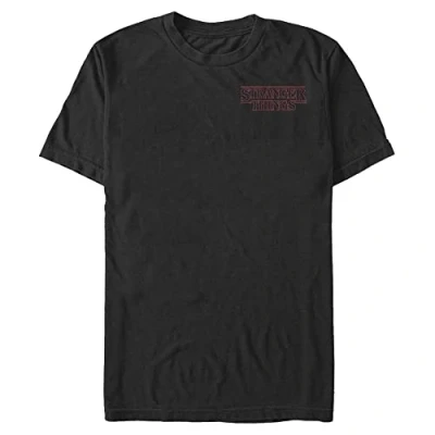 Bild av Netflix Unisex Stranger Things Red Outline Pocket Organic kortärmad T shirt, svart, M