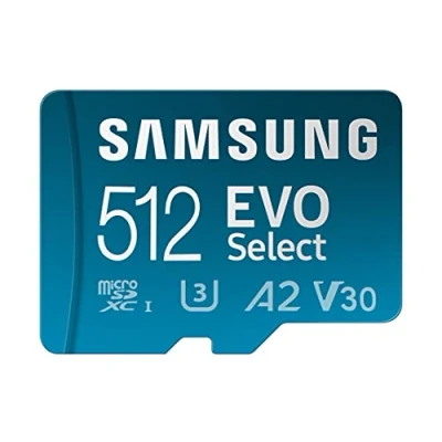 Bild av Samsung EVO Select (2024) microSD kort SD adapter, 512 GB, minneskort för smartphone och surfplatta, UHS I U3, 4K UHD, Full HD, 160 MB/s läsning, MB ME512SA/EU